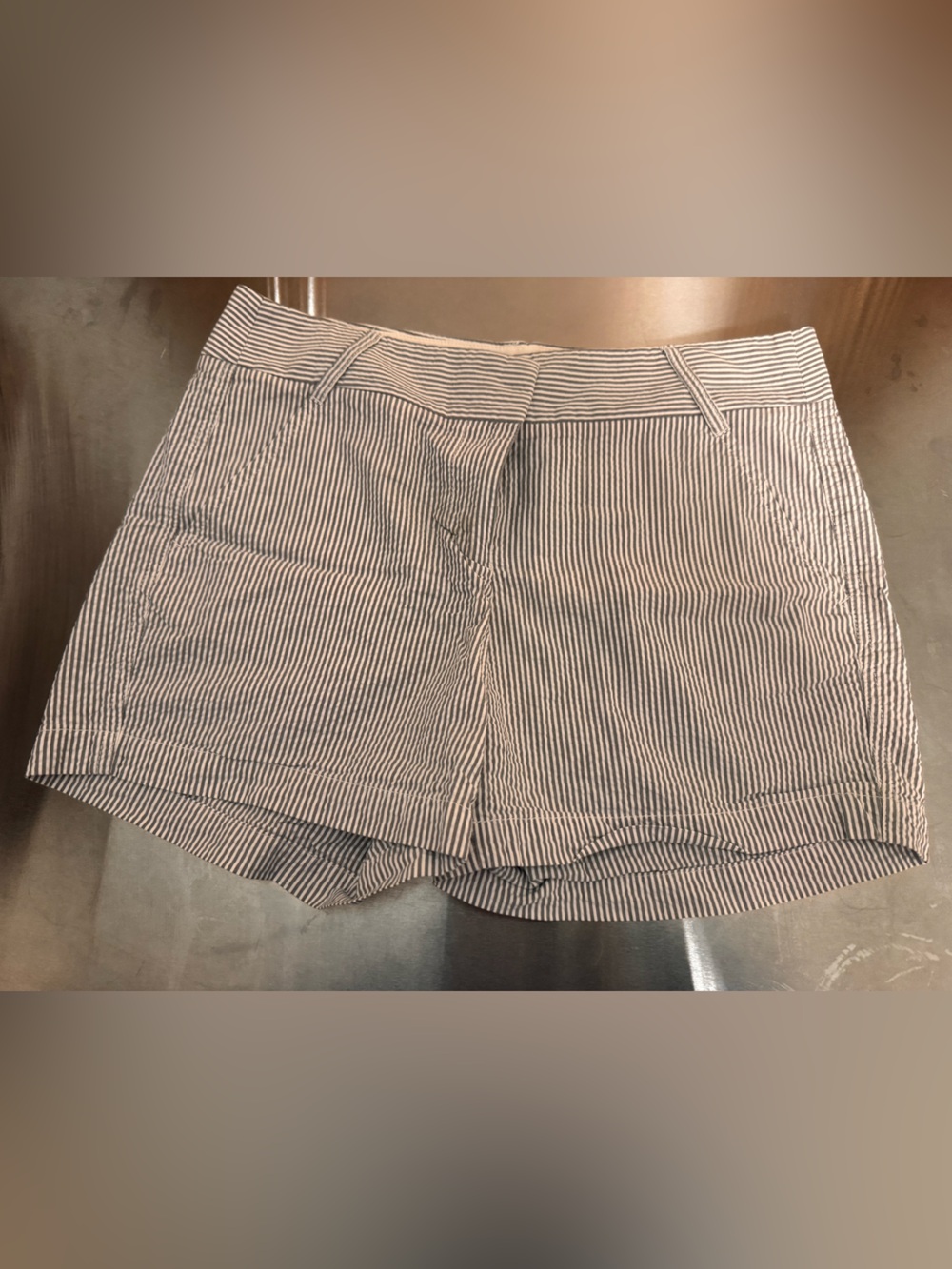 J. Crew White Shorts with Gray Pinstripes and Red Trim